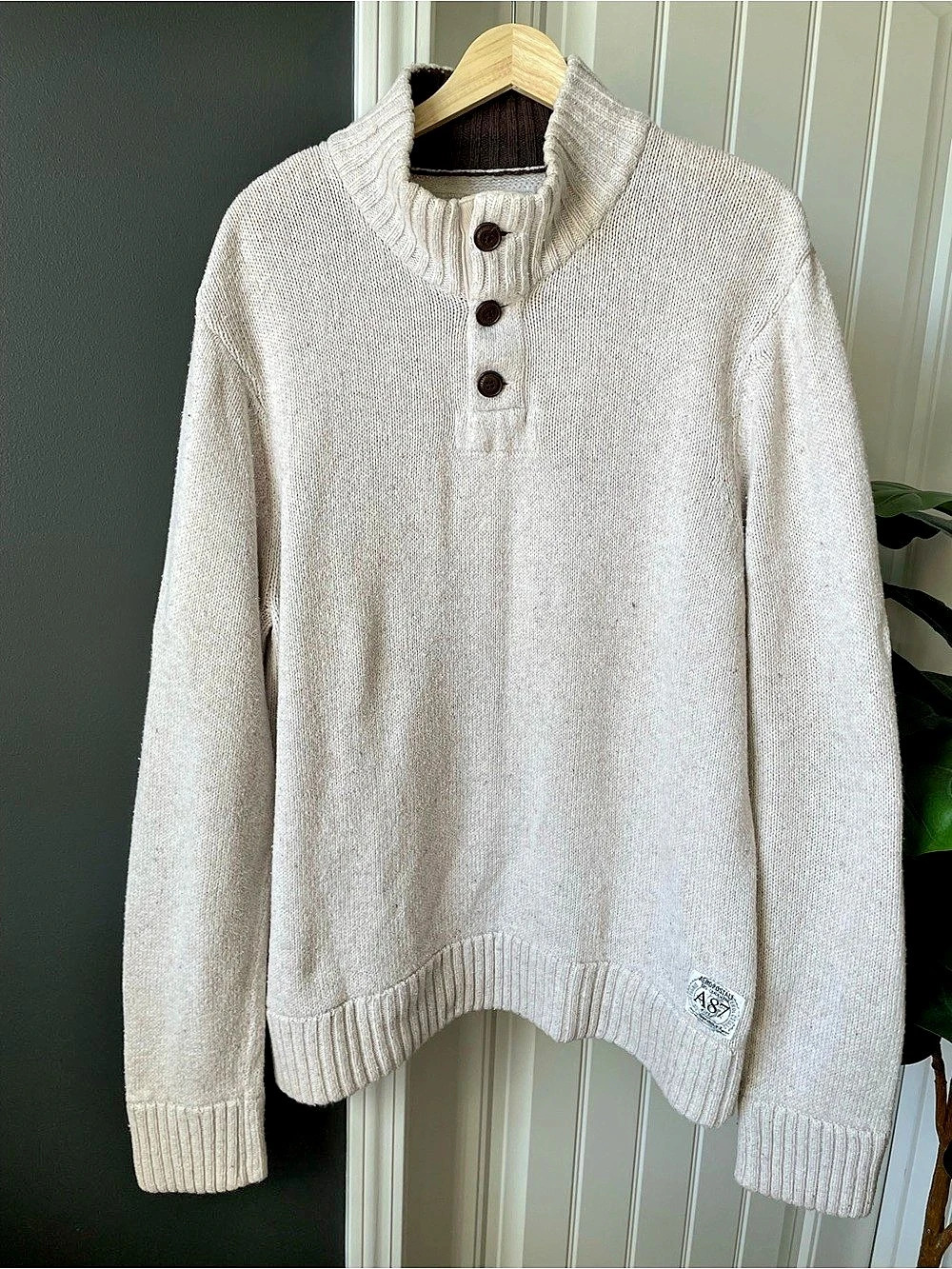 Aeropostale Sweater Beige Pullover 1/4 Button Mock Neck Knit L/S Men’s Size XL